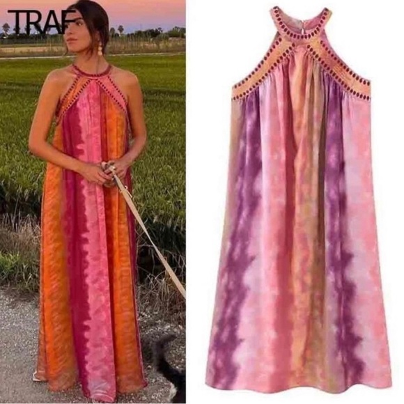 Zara Tie Dye Sequin Embellished Maxi Dress - Picture 5 of 16